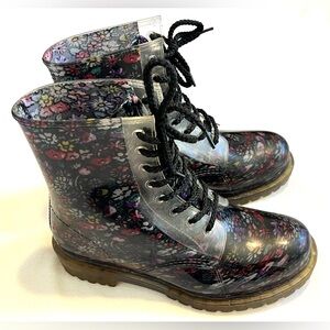 Dirty Laundry Roadie Floral Rubber Rain Combat Lace Up Boots Women’s Size 9